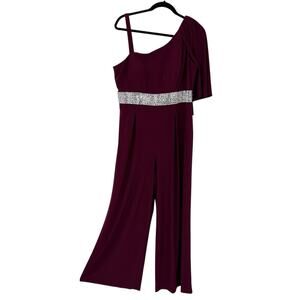 R&M Richards Sleeveless Jumpsuit size 14 Maroon Crystal Embellished Event